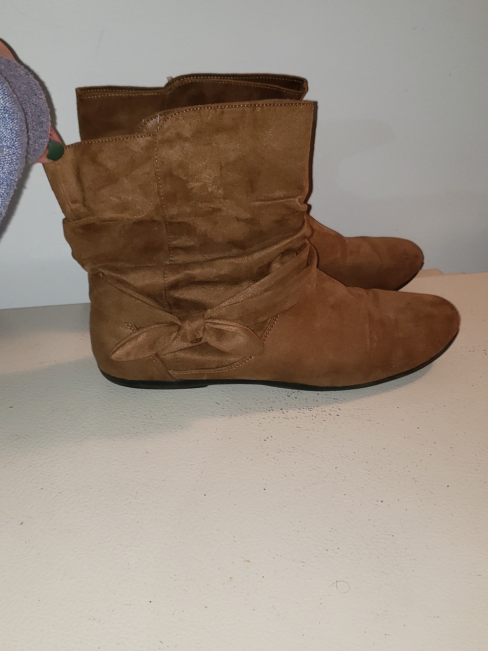Lower East Side Casual Slouch Boot with Bow Detail - Tan